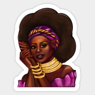 Afro Queen Black is beautiful anime manga black girl with Gold bangles, the top 10 best gift ideas for black women Sticker